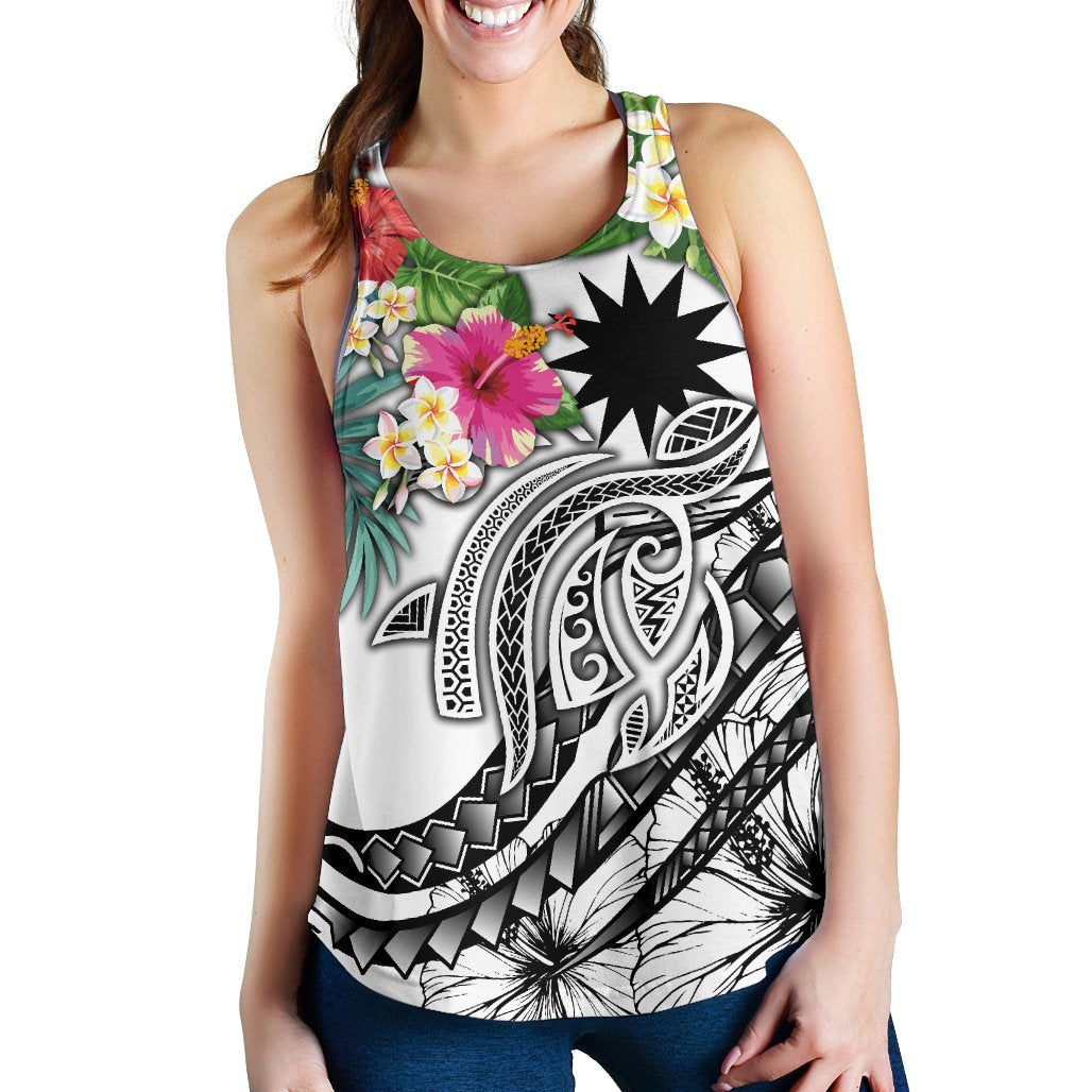 Nauru Polynesian Women's Racerback Tank - Summer Plumeria (White) - Polynesian Pride