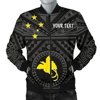 Papua New Guinea Personalised Men's Bomber Jacket - Flag With Polynesian Patterns (Black) Black - Polynesian Pride