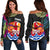 Tahiti Women's Off Shoulder Sweater - Polynesian Hibiscus Pattern Black - Polynesian Pride