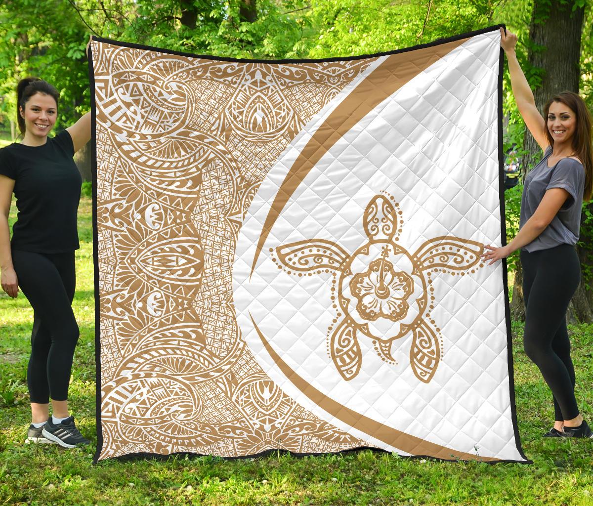 Hawaii Turtle Polynesian White Premium Quilt - Circle Style White - Polynesian Pride