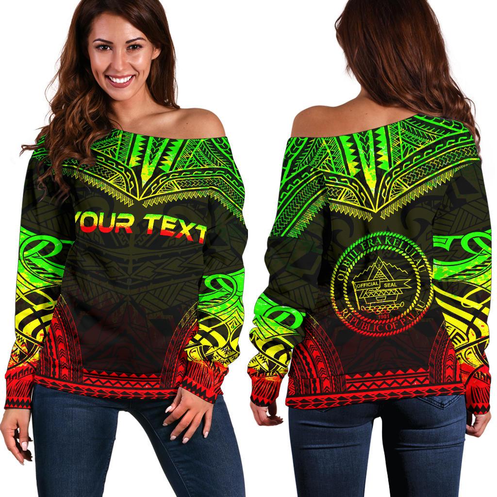 Palau Polynesian Chief Custom Personalised Women's Off Shoulder Sweater - Reggae Version Art - Polynesian Pride