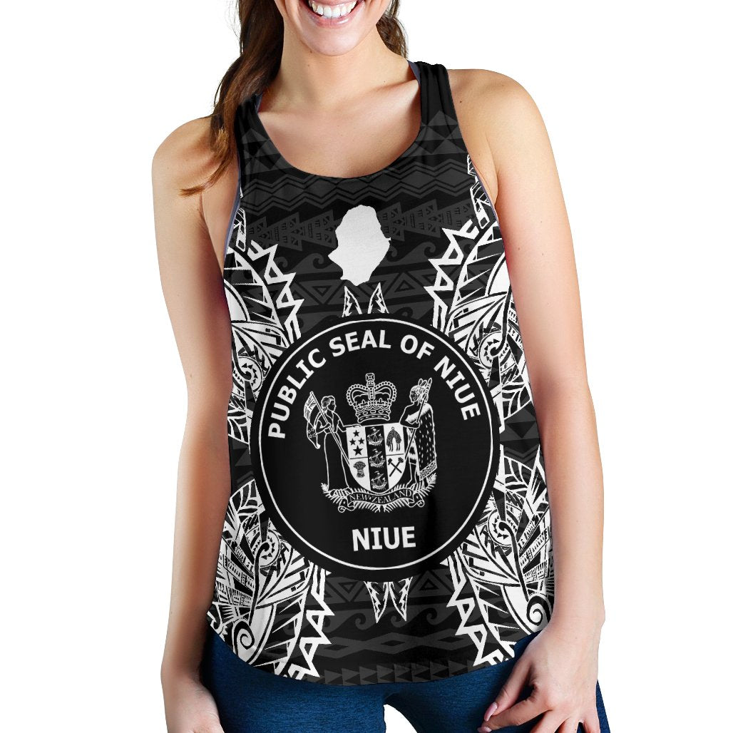 Niue Polynesian Women Tank Top Map Black Black - Polynesian Pride