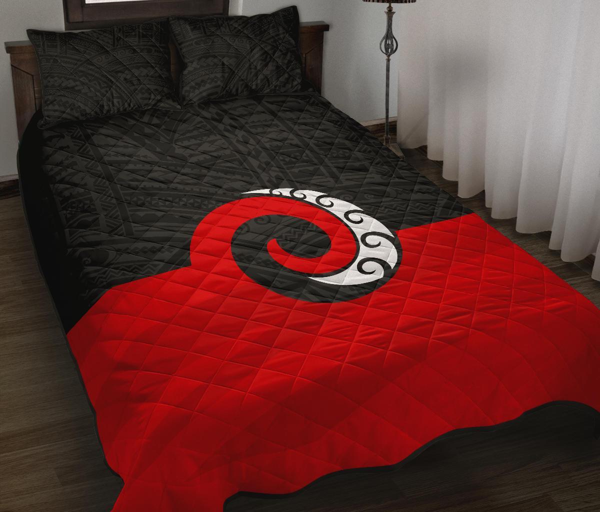 Koru Maori New Zealand Quilt Bed Set Black - Polynesian Pride