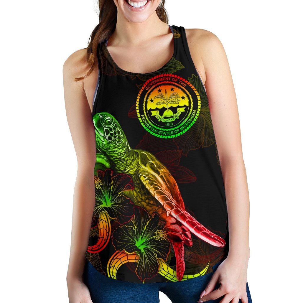 Federated States of Micronesia Polynesian Women Tank Top - Turtle With Blooming Hibiscus Reggae - Polynesian Pride