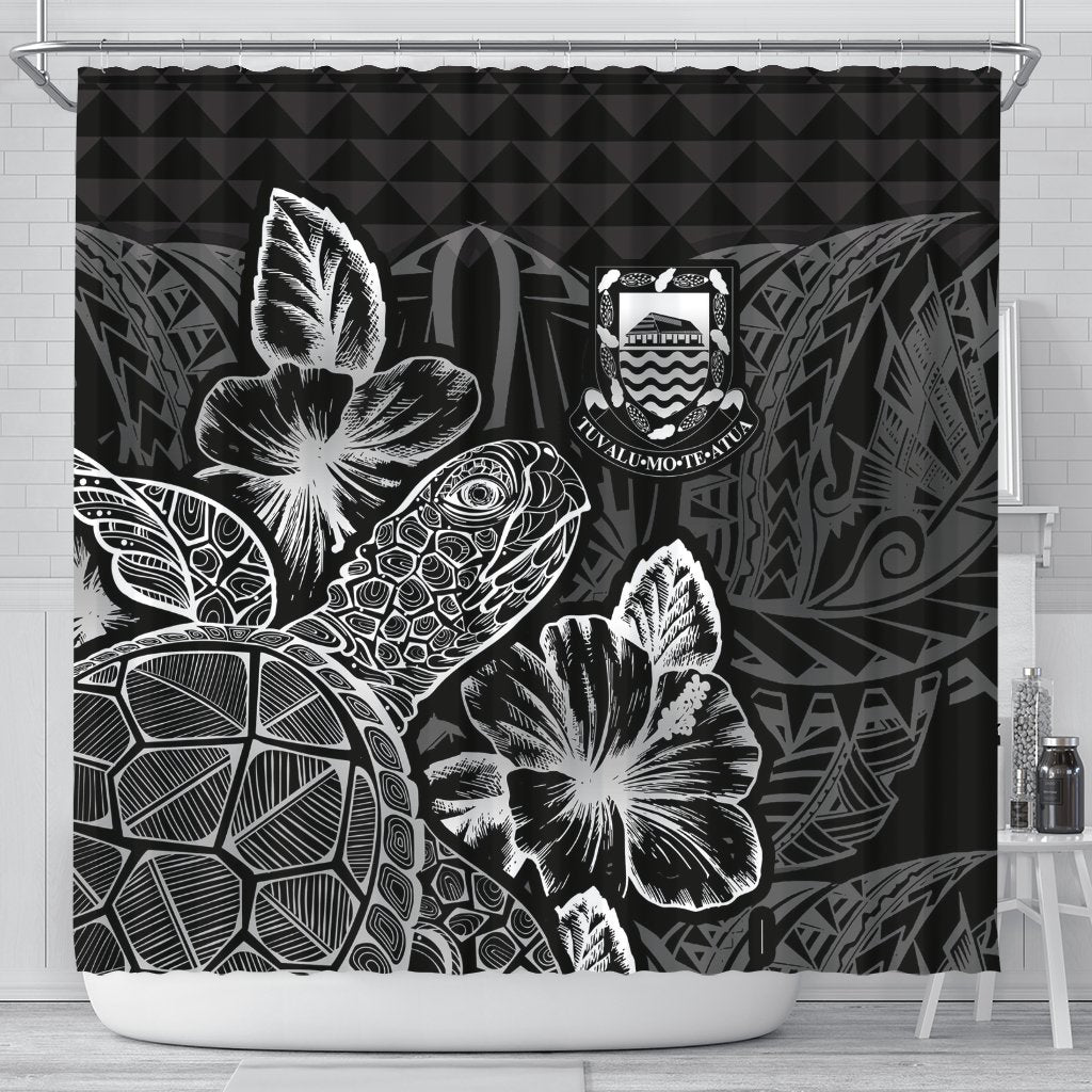 Tuvalu Shower Curtain Turtle Hibiscus Black 177 x 172 (cm) Black - Polynesian Pride