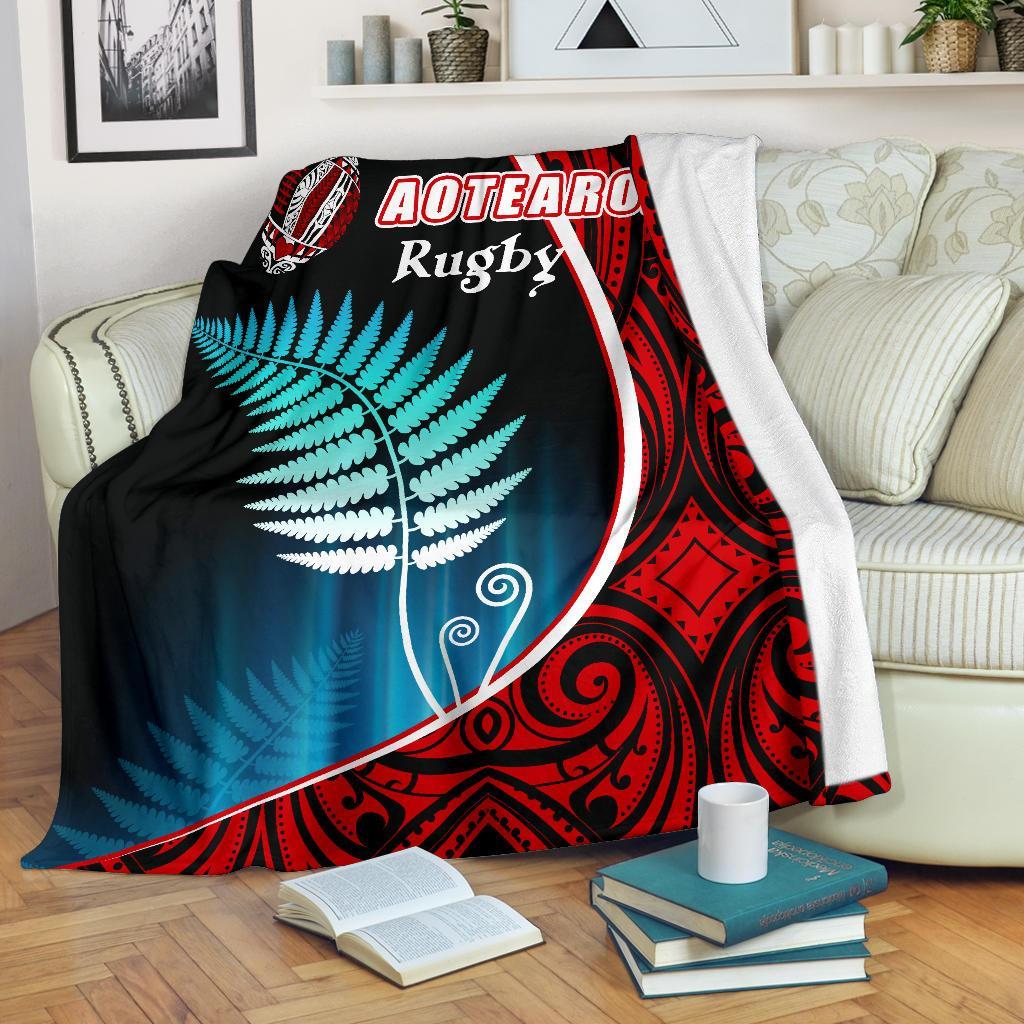 Aotearoa Rugby Black Maori Premium Blanket Kiwi and Silver Fern New Zealand White - Polynesian Pride