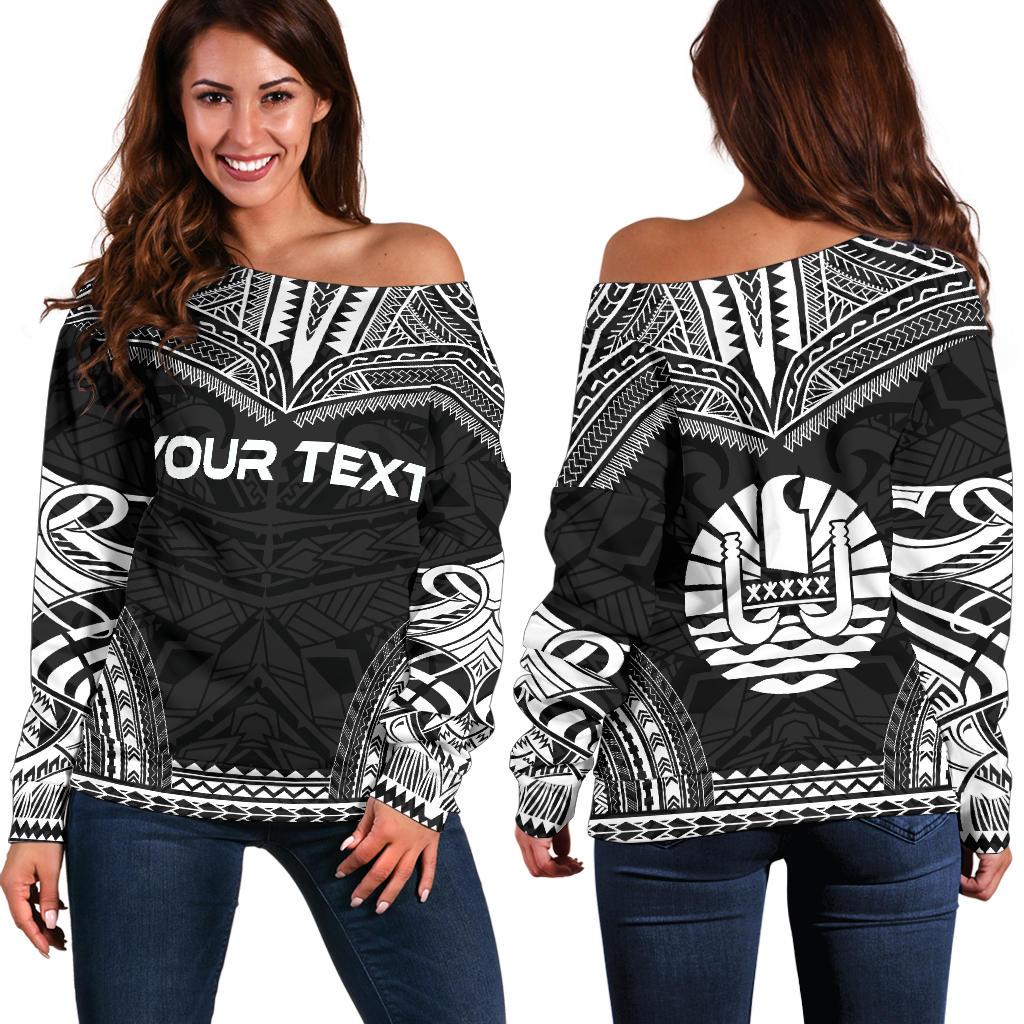 Tahiti Polynesian Chief Custom Personalised Women's Off Shoulder Sweater - Black Version Black - Polynesian Pride