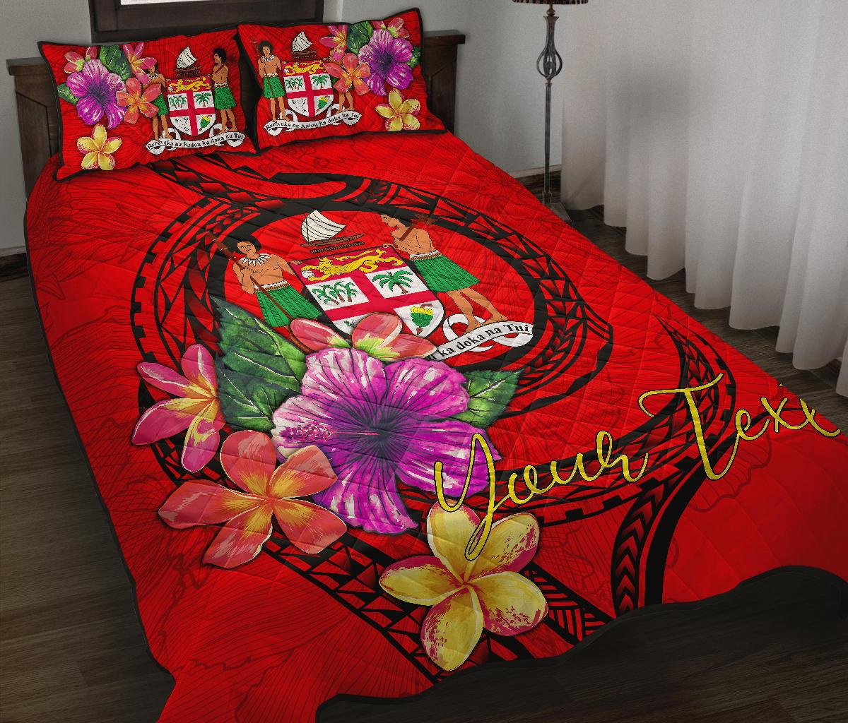 Fiji Polynesian Custom Personalised Quilt Bed Set - Floral With Seal Red Red - Polynesian Pride