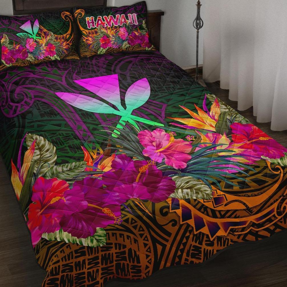 Polynesian Hawaii Kanaka Maoli Quilt Bed Set - Summer Hibiscus Art - Polynesian Pride