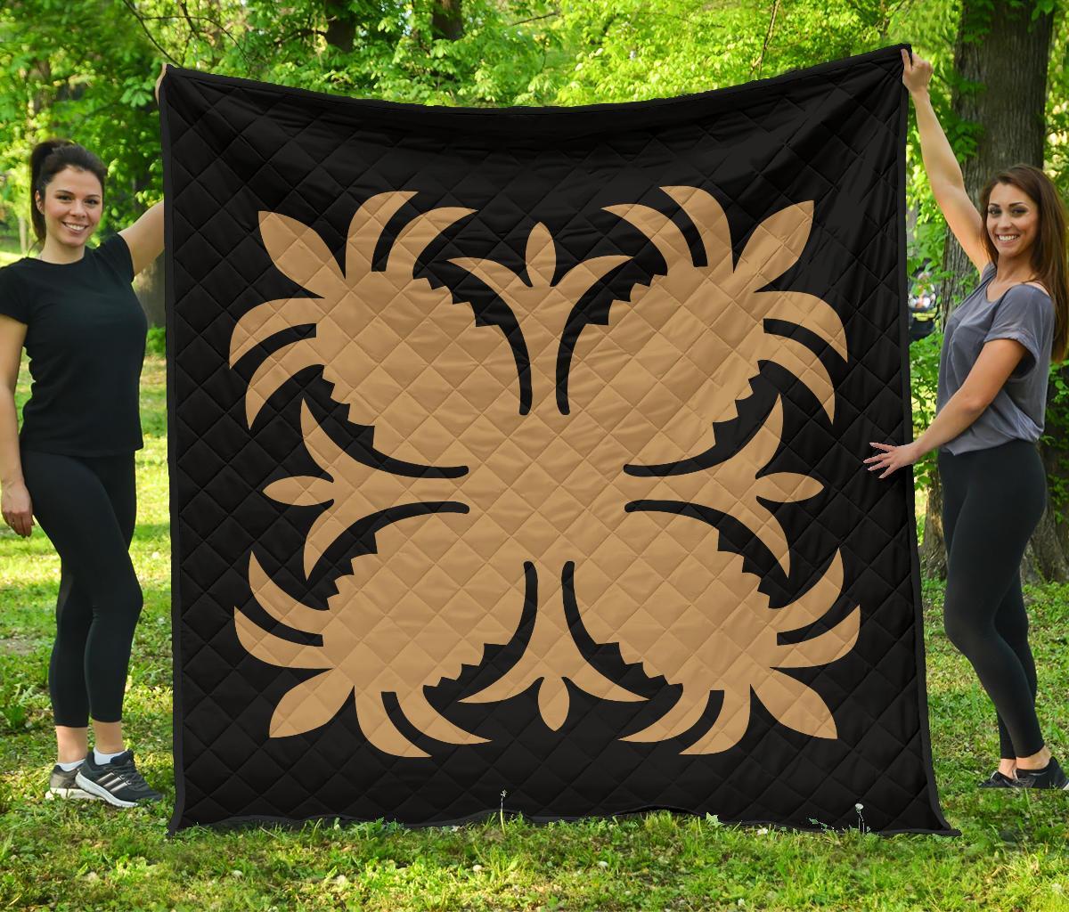 Hawaiian Premium Quilt Royal Pattern - Black And Gold - A2 Style - AH J2 Gold - Polynesian Pride