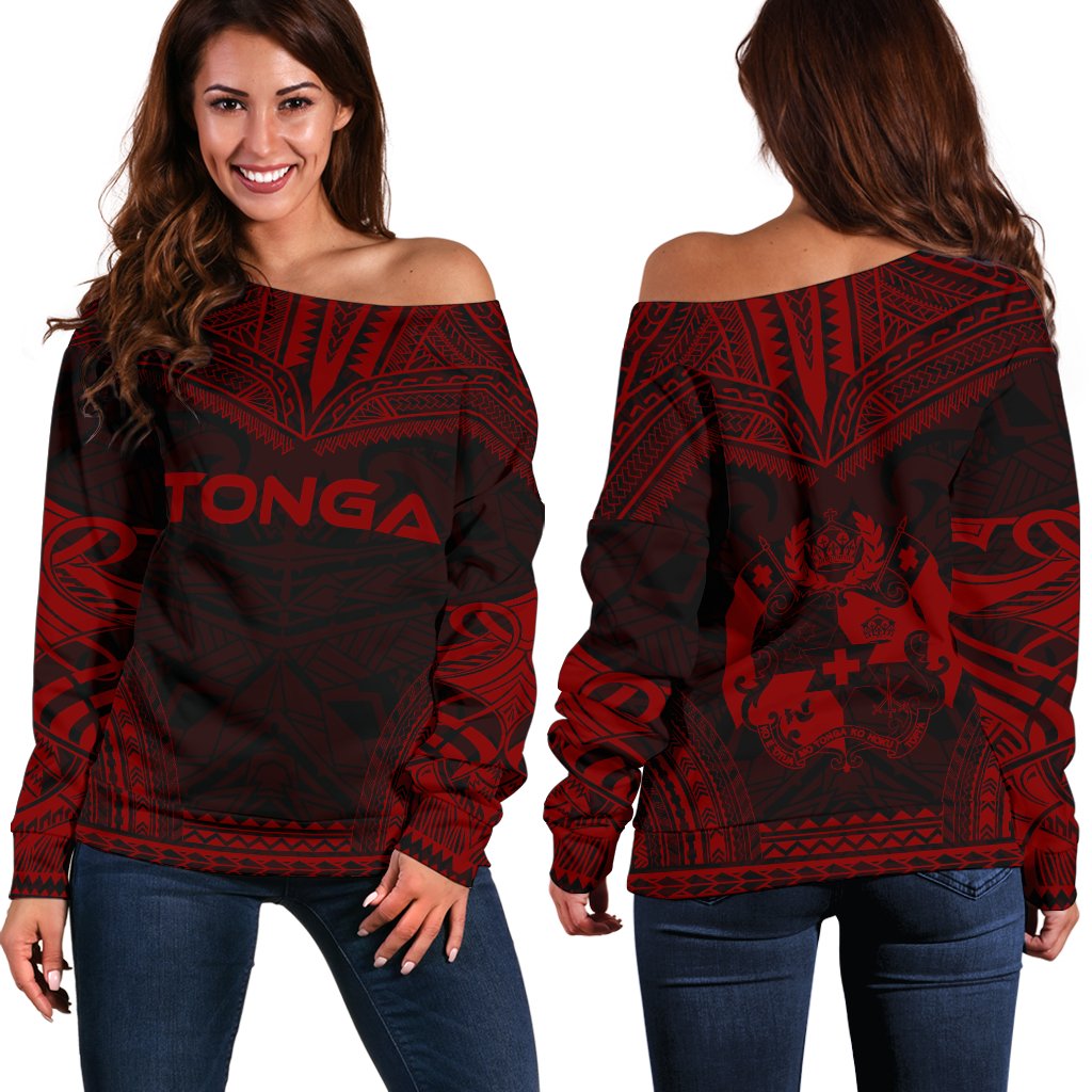 Tonga Polynesian Chief Women's Off Shoulder Sweater - Red Version Red - Polynesian Pride