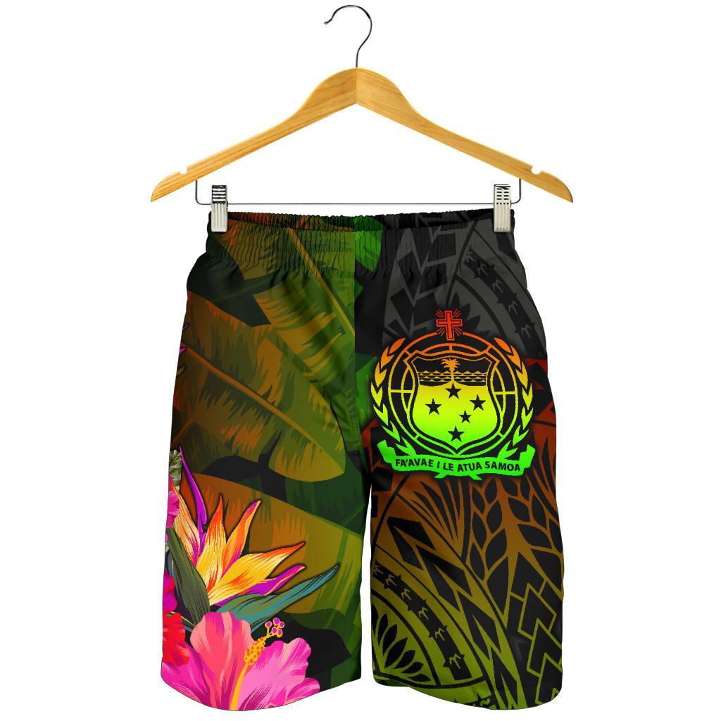 Samoa Polynesian Men's Shorts - Hibiscus and Banana Leaves - Polynesian Pride
