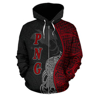 Papua New Guinea Polynesian Zip up Hoodie Coconut Tree Red - Polynesian Pride