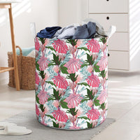 Pink Monstera And Green Tropical Leaves White Hawaii Laundry Basket AH Laundry Basket - 1 One Size Green - Polynesian Pride