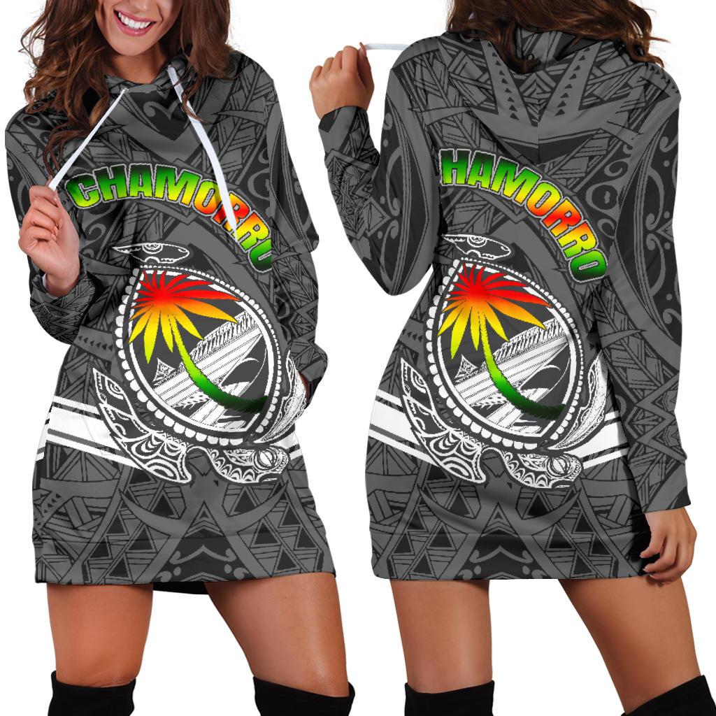 Guam Women's Hoodie Dress - Turtle Guam Seal Chamorro Grey - Polynesian Pride