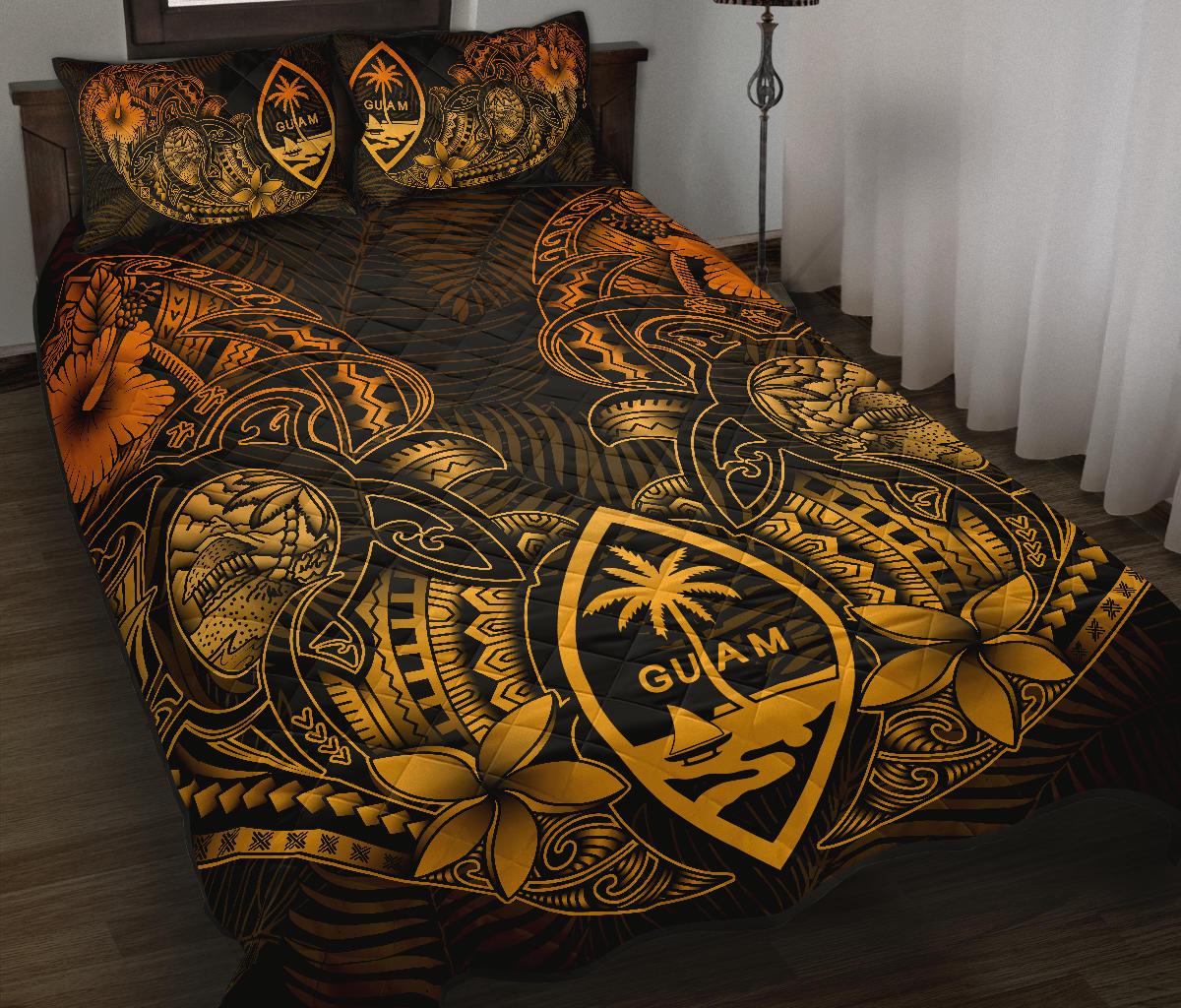 Guam Polynesian Quilt Bed Set - Gold Turtle Homeland GOLD - Polynesian Pride