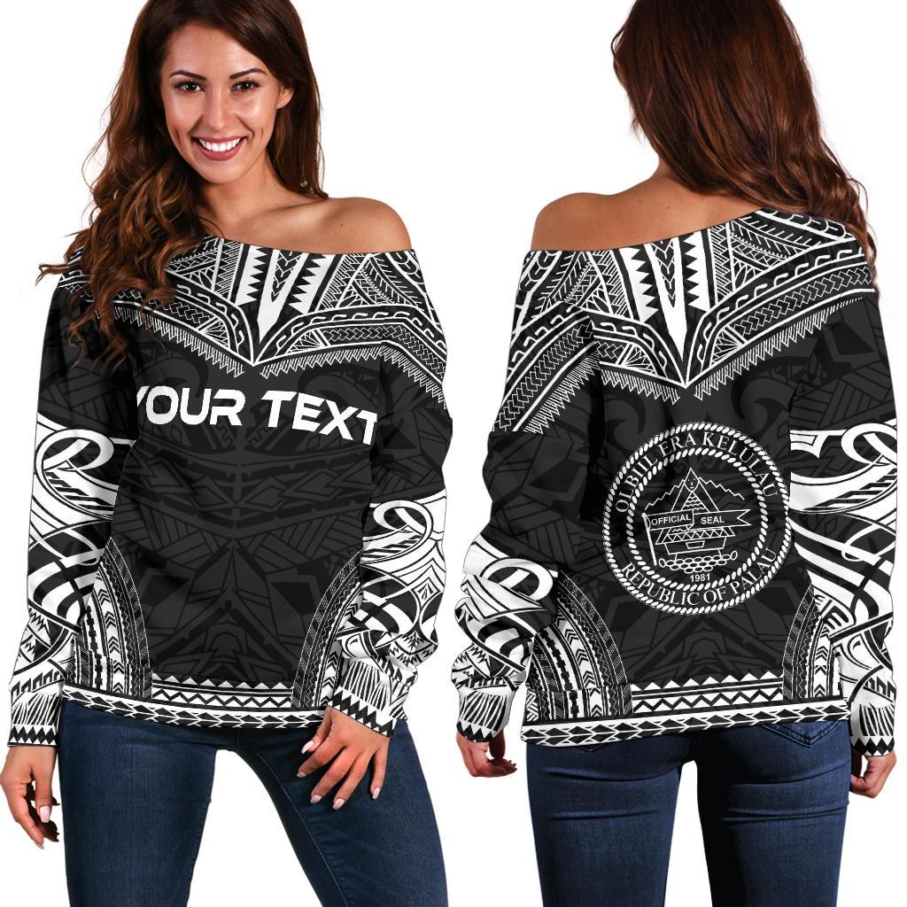 Palau Polynesian Chief Custom Personalised Women's Off Shoulder Sweater - Black Version Black - Polynesian Pride