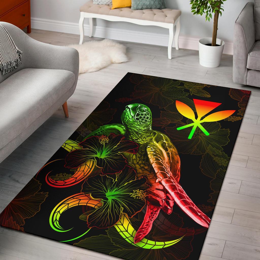 Hawaii Polynesian Area Rugs - Turtle With Blooming Hibiscus Reggae Reggae - Polynesian Pride