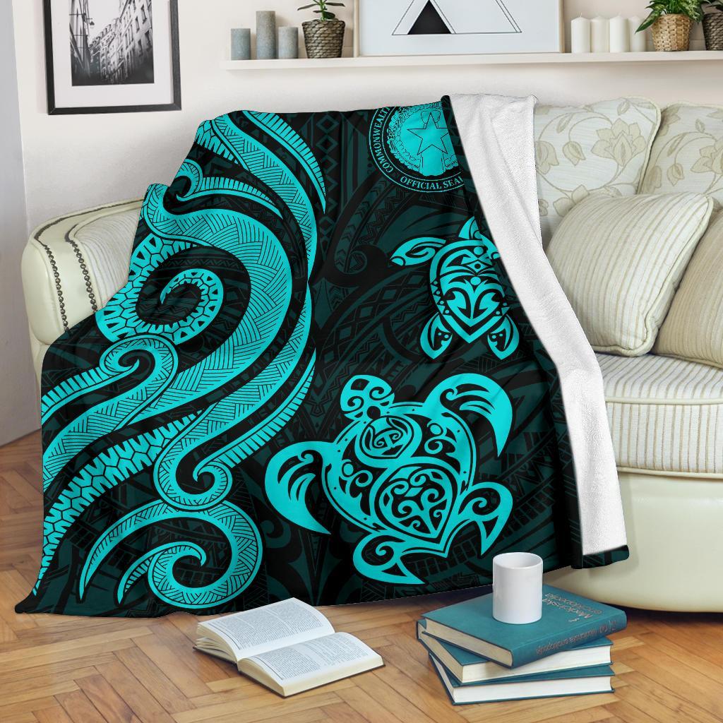 Northern Mariana Premium Blanket - Tentacle Turtle Turquoise White - Polynesian Pride