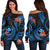 Polynesian Hawaii Off Shoulder Sweater - Blue Plumeria BLUE - Polynesian Pride