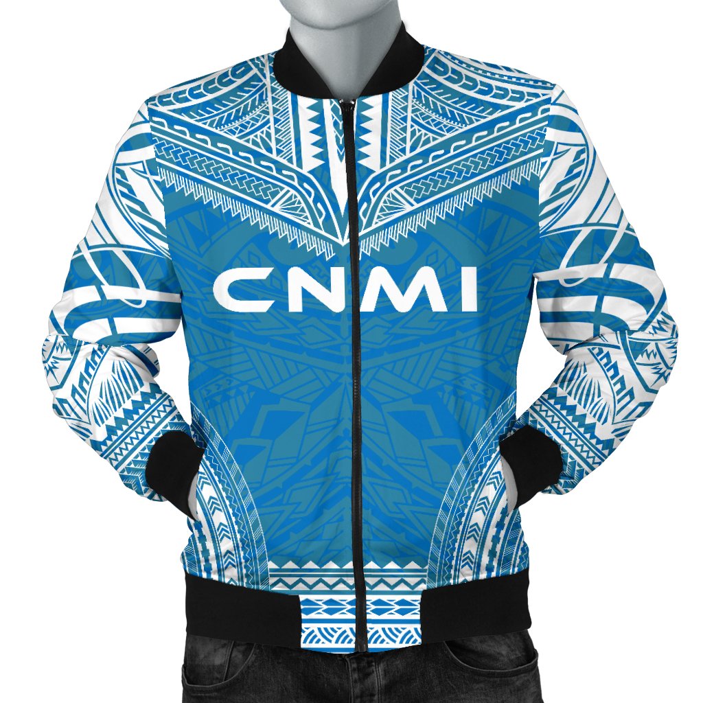 Northern Mariana Islands Flag Polynesian Chief Men's Bomber Jacket Blue - Polynesian Pride