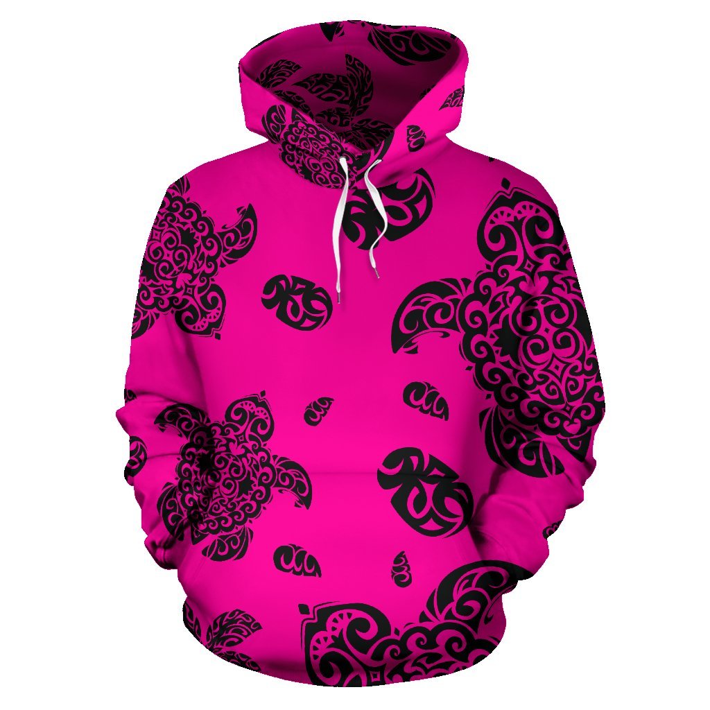 Hawaii Hoodie Polynesian Turtle Palm and Sea Pebbles Pink Pullover Unisex Art - Polynesian Pride