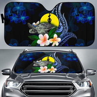 Polynesian New Caledonia Sun Shades - Turtle With Plumeria Flowers Auto Sun Shade Universal Fit Blue - Polynesian Pride