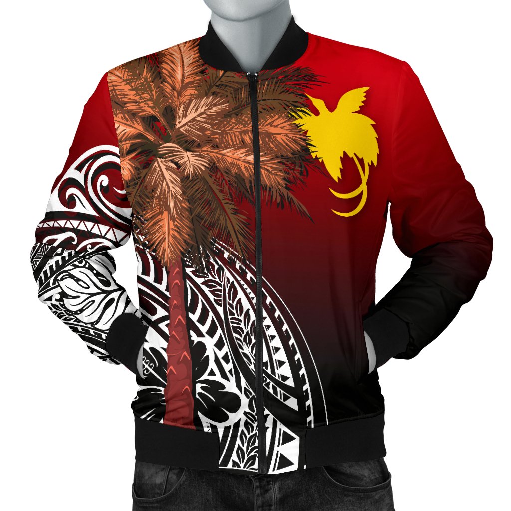 Papua New Guinea Men's Bomber Jacket - Polynesian Palm Tree Black - Polynesian Pride