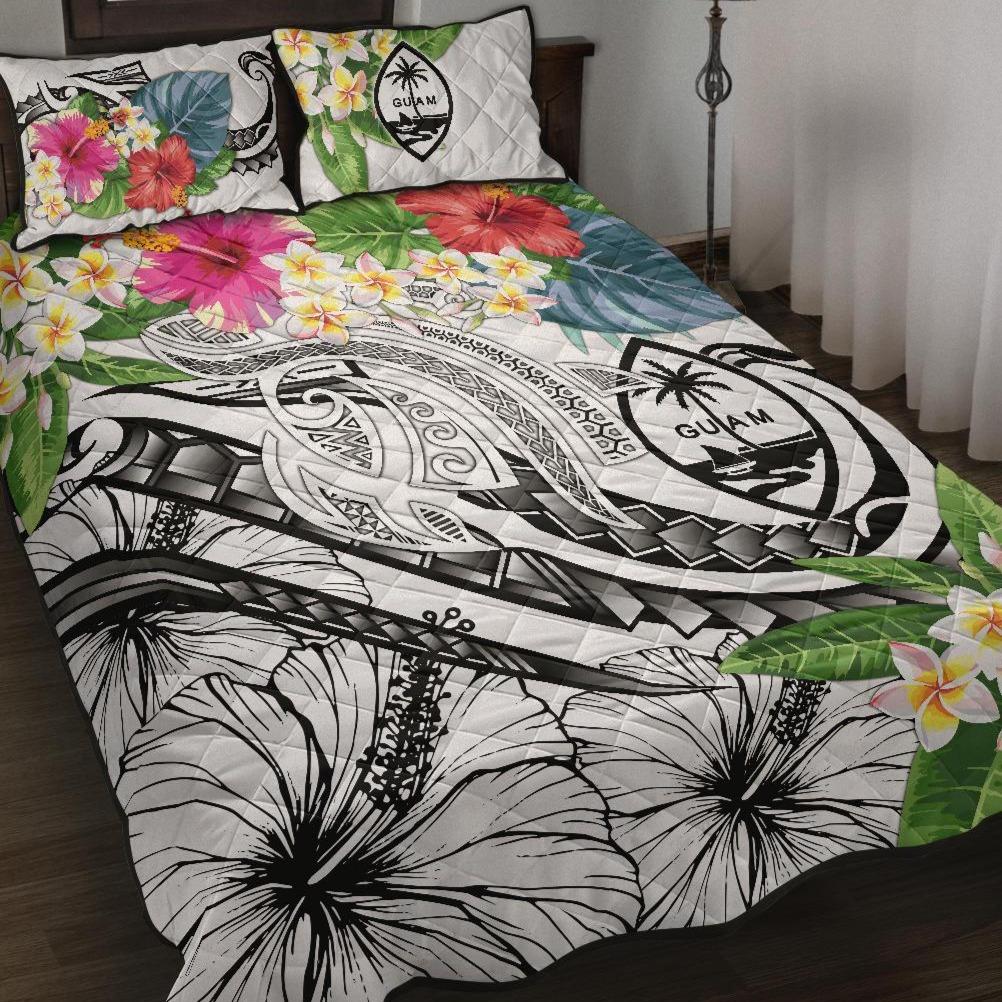 Guam Polynesian Quilt Bed Set - Summer Plumeria (White) White - Polynesian Pride