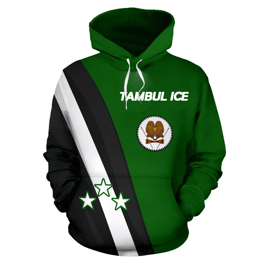 (TAMBUL ICE) Papua New Guinea Hoodie Wester Highlands Flag LT9 Unisex Green mix White and Black - Polynesian Pride