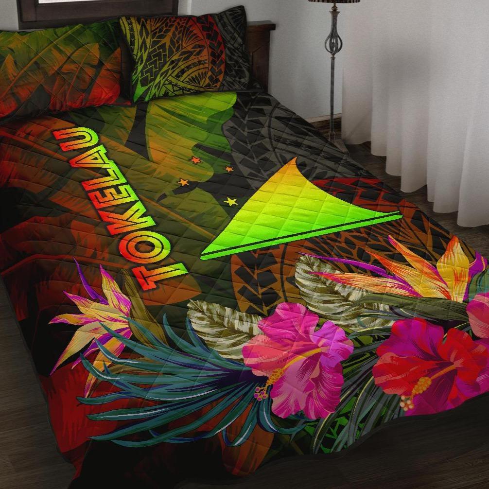 Tokelau Polynesian Quilt Bed Set - Hibiscus and Banana Leaves Art - Polynesian Pride