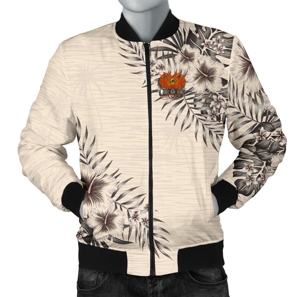 Papua New Guinea Men's Bomber Jacket - The Beige Hibiscus - Polynesian Pride
