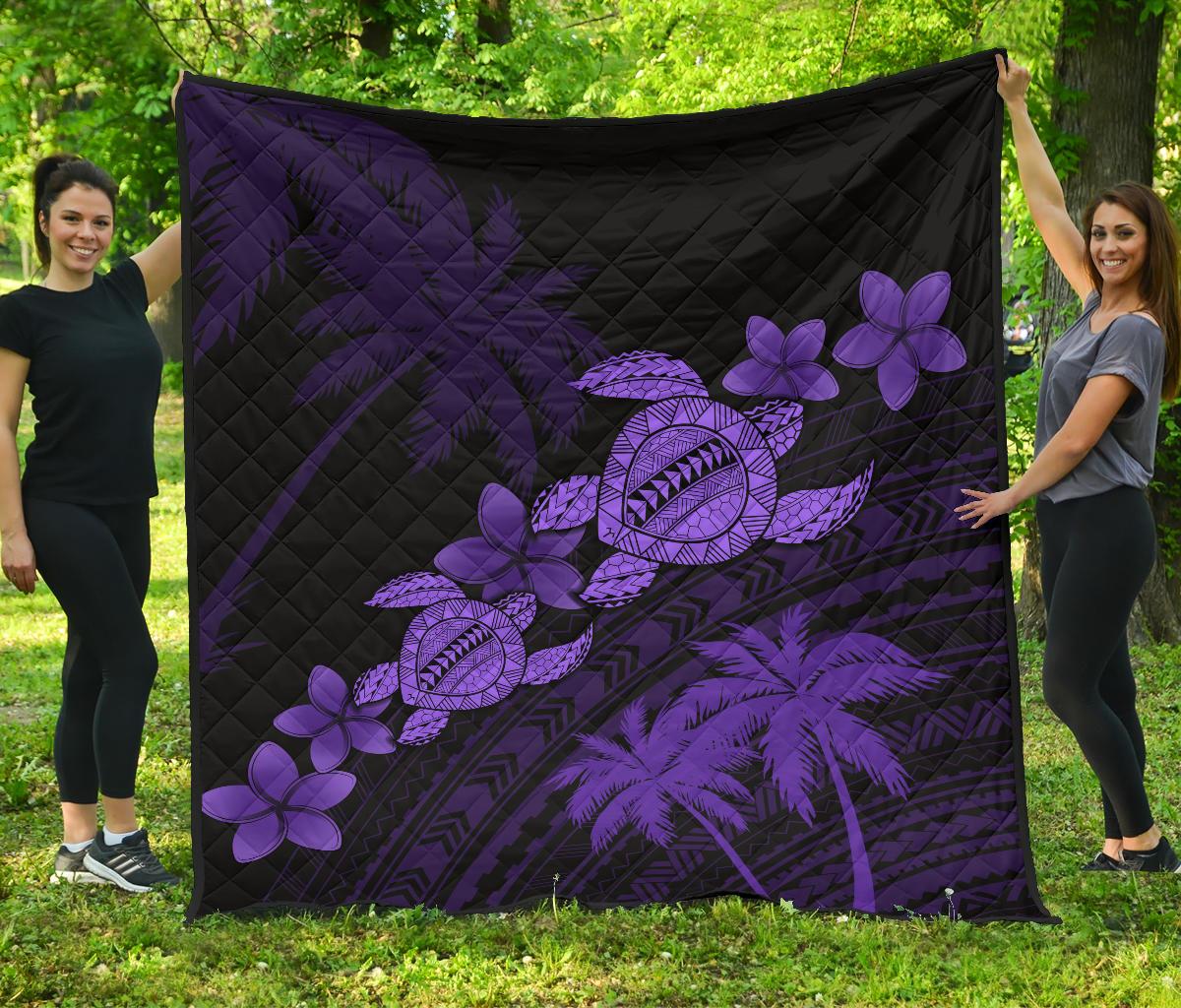 Hawaii Turtle Plumeria Coconut Tree Polynesian Premium Quilt - Purple Purple - Polynesian Pride