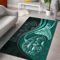 Fish Hook Area Rug Manta Polynesian Turquoise Art - Polynesian Pride