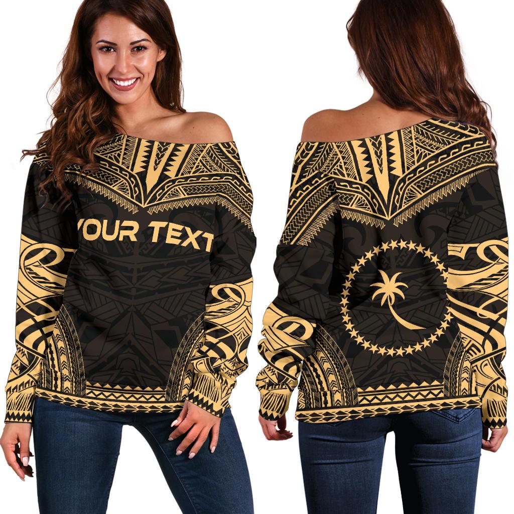 Chuuk Polynesian Chief Custom Personalised Women's Off Shoulder Sweater - Gold Version Gold - Polynesian Pride