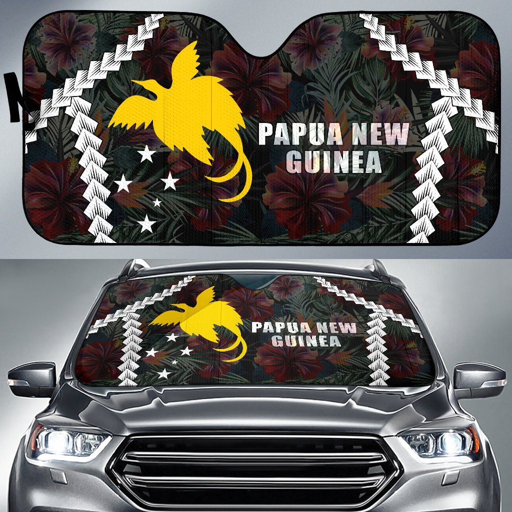Papua New Guinea Auto Sun Shades - Chain Polynesian Auto Sun Shade Universal Fit BLACK - Polynesian Pride