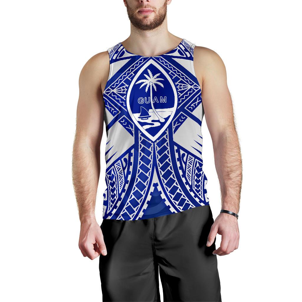 Guam Polynesian Men's Tank Top - Guam White Seal with Polynesian Tattoo Ver 02 - Polynesian Pride