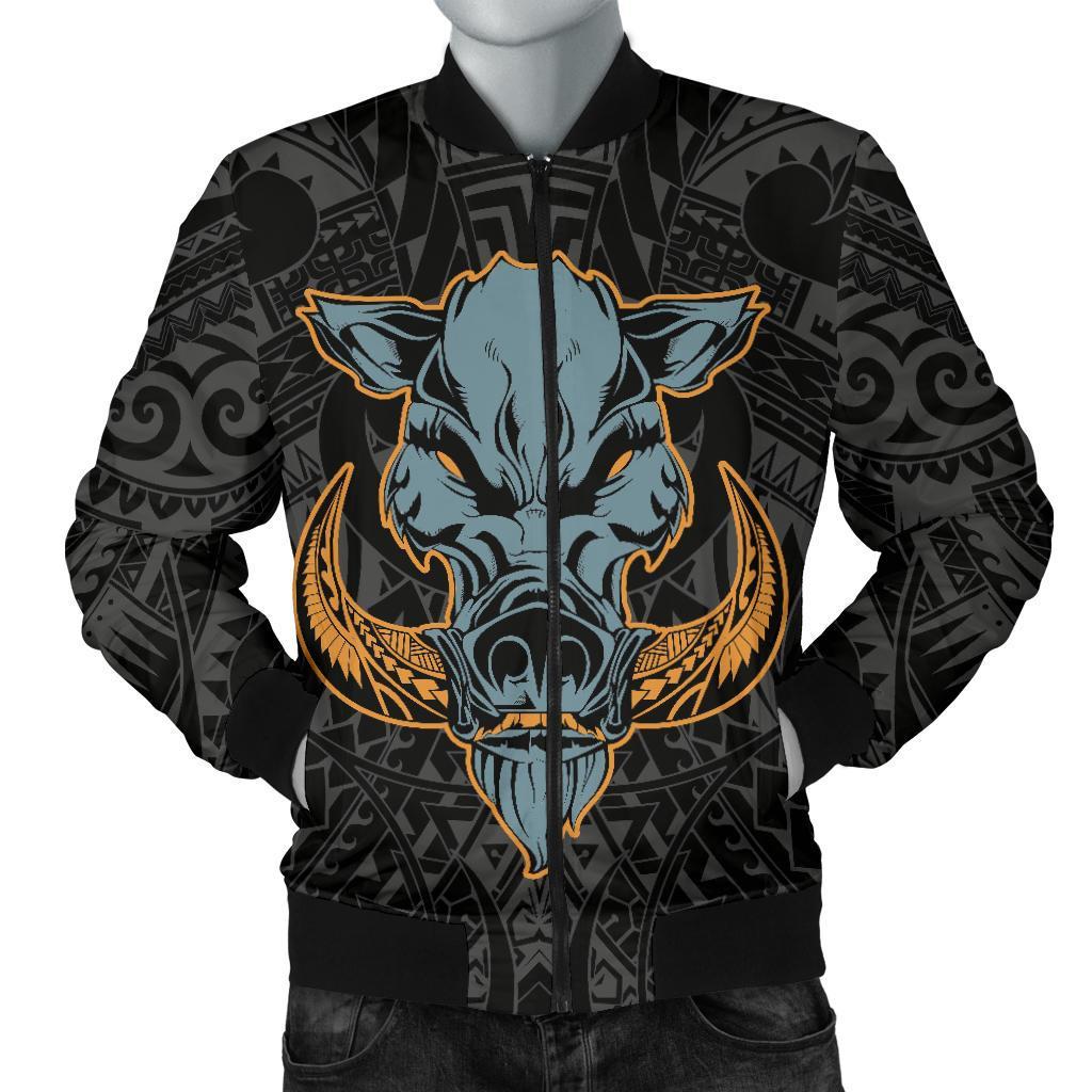 Hawaii Wild Boar Kamapua'a Men's Bomber Jacket - White - Hawaiian Mythology Style White - Polynesian Pride