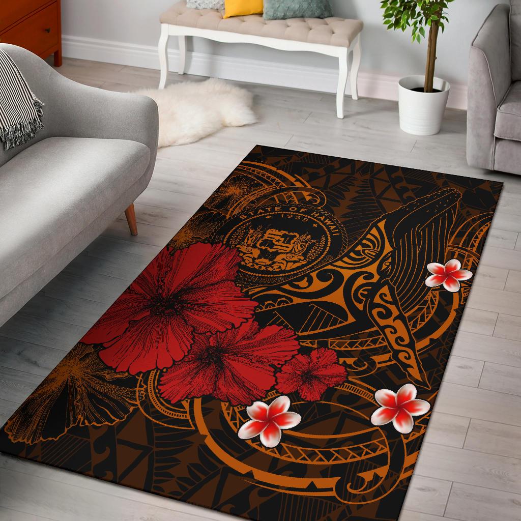 Polynesian Hawaii Area Rug - Humpback Whale with Hibiscus (Golden) Golden - Polynesian Pride