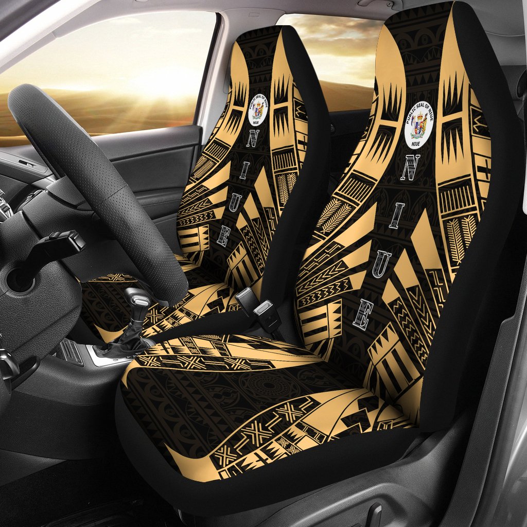 Niue Car Seat Covers - Niue Seal Polynesian Tattoo Gold Universal Fit Gold - Polynesian Pride