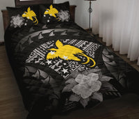 Papua New Guinea Polynesian Quilt Bed Set Hibiscus Gray Black - Polynesian Pride