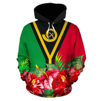 Vanuatu Polynesian Hoodie Flag Hibiscus - Polynesian Pride