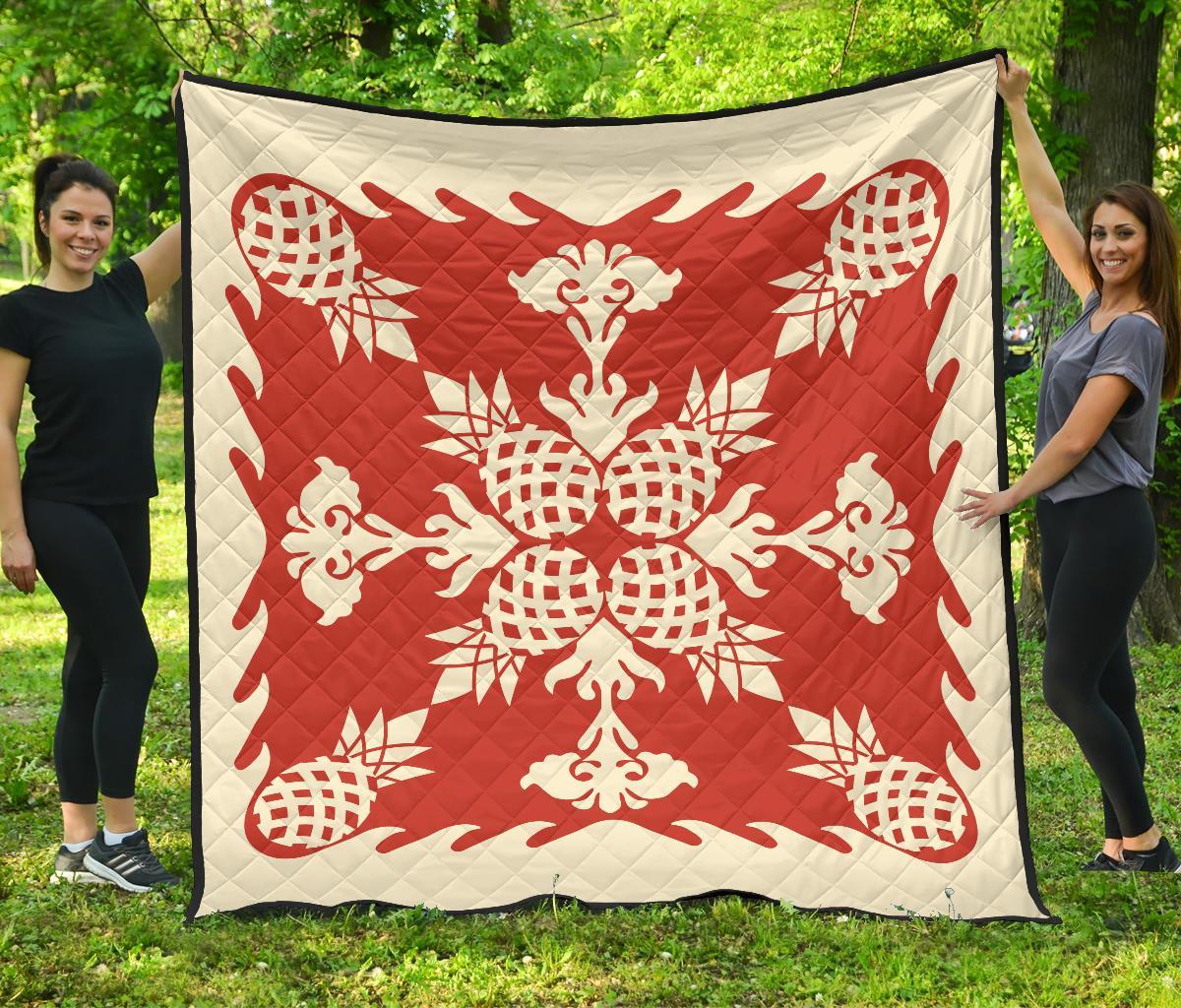 Hawaiian Pineapple Pattern Premium Quilt - Red - Argu Style - AH Red - Polynesian Pride