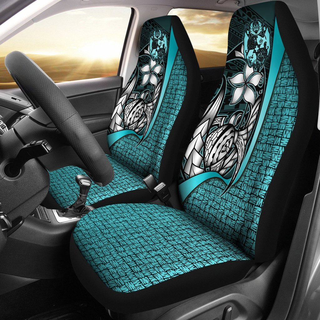 Tonga Polynesian Car Seat Covers Turquoise - Turtle With Hook Universal Fit Turquoise - Polynesian Pride