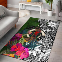 Vanutu Area Rug - Turtle Plumeria Banana Leaf Black - Polynesian Pride