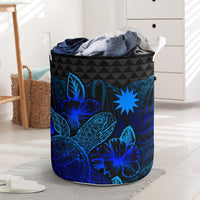 Nauru Laundry Basket - Polynesian Turtle Hibiscus Blue Laundry Basket One Size Blue - Polynesian Pride