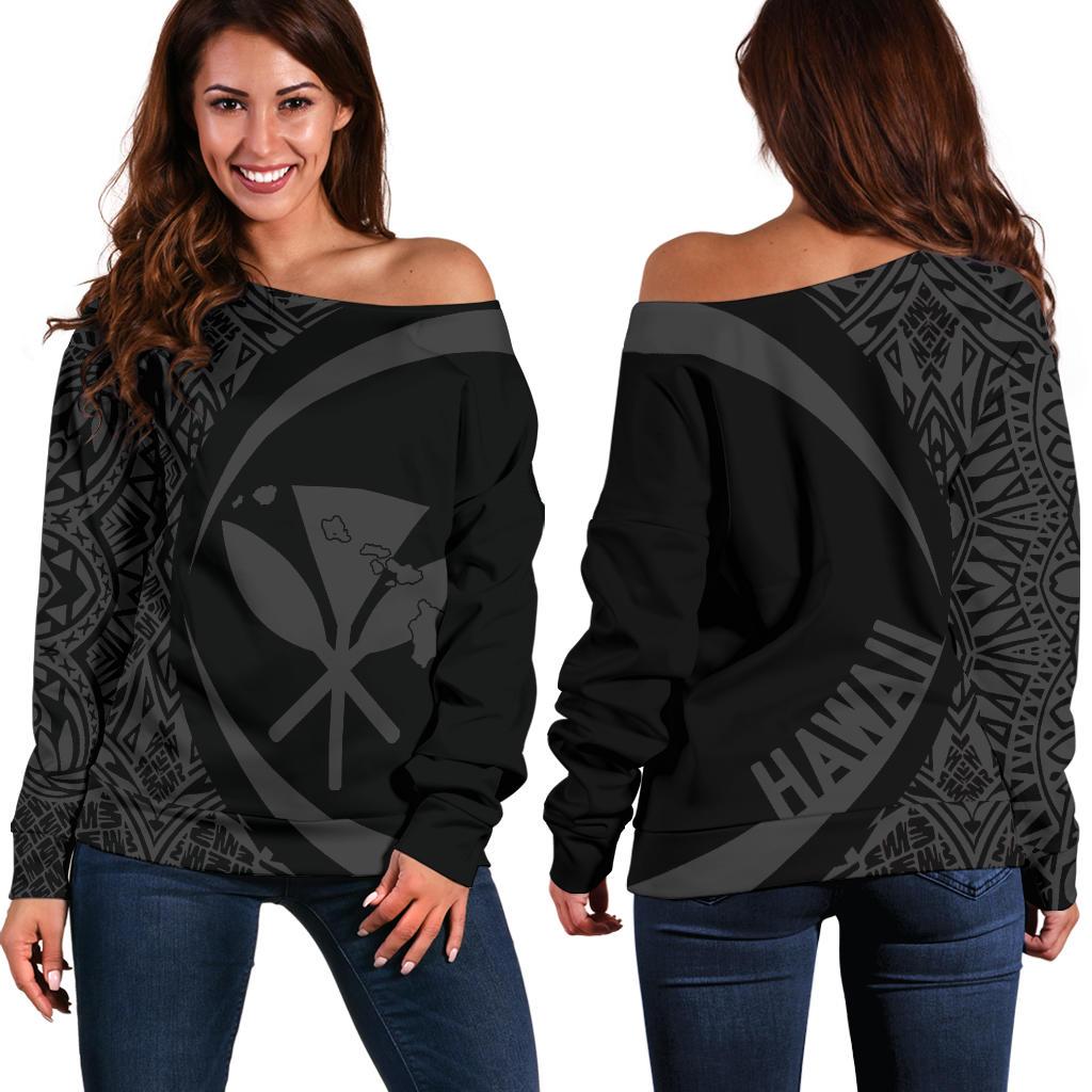 Kanaka Hawaii Map Grey Polynesian Off Shoulder Sweater - Circle Style Grey - Polynesian Pride