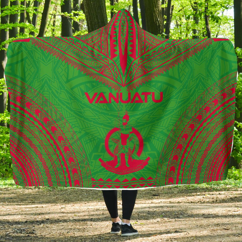 Vanuatu Flag Polynesian Chief Hooded Blanket Hooded Blanket Green - Polynesian Pride
