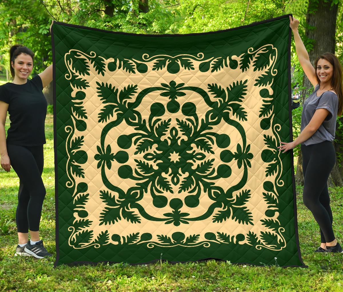 Hawaiian Premium Quilt Royal Pattern - Emerald Green Green - Polynesian Pride