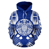 Turtle All Over Hoodie Blue Tattoo Style - Polynesian Pride
